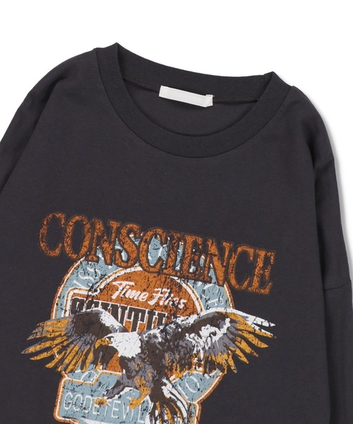 SPINNS（スピンズ）の「ショート丈イーグルプリント長袖Tシャツ（Tシャツ/カットソー・レディース・スミクロ・ONESIZE）」の11枚目の写真