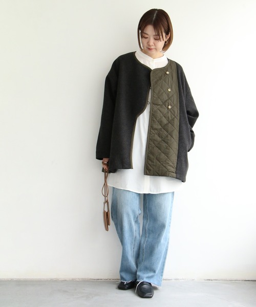 notch.（ノッチ）の「アシメキルト切替ジャケット（ノーカラーコート・レディース・ブラウン/ダークグレー・M）」の19枚目の写真