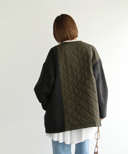 notch.（ノッチ）の「アシメキルト切替ジャケット（ノーカラーコート・レディース・ブラウン/ダークグレー・M）」の9枚目の写真