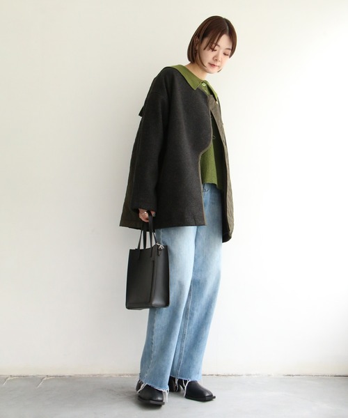 notch.（ノッチ）の「アシメキルト切替ジャケット（ノーカラーコート・レディース・ブラウン/ダークグレー・M）」の10枚目の写真