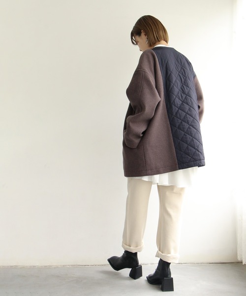 notch.（ノッチ）の「アシメキルト切替ジャケット（ノーカラーコート・レディース・ブラウン/ダークグレー・M）」の8枚目の写真