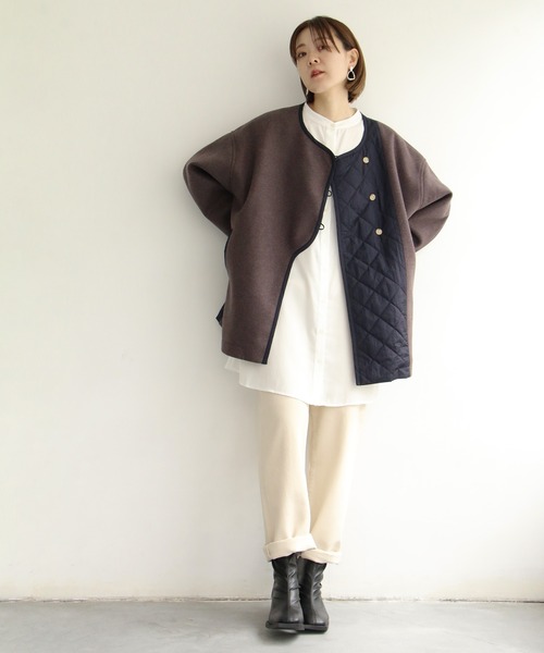 notch.（ノッチ）の「アシメキルト切替ジャケット（ノーカラーコート・レディース・ブラウン/ダークグレー・M）」の17枚目の写真