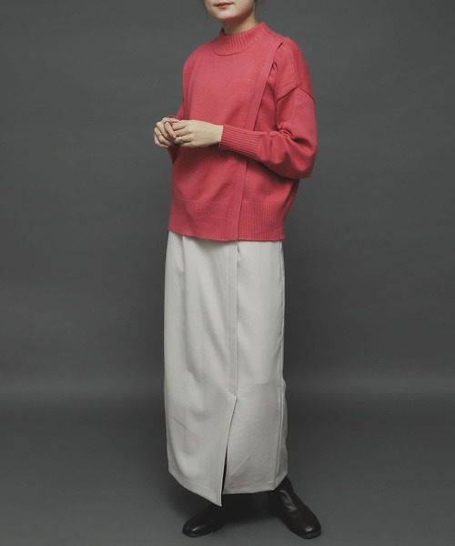 SENSE OF PLACE by URBAN RESEARCH（センスオブプレイスバイアーバンリサーチ）の「ストレッチフロントラップセーター（ニット/セーター・レディース・ブラック/ピンク/アイボリー・ONE）」の3枚目の写真