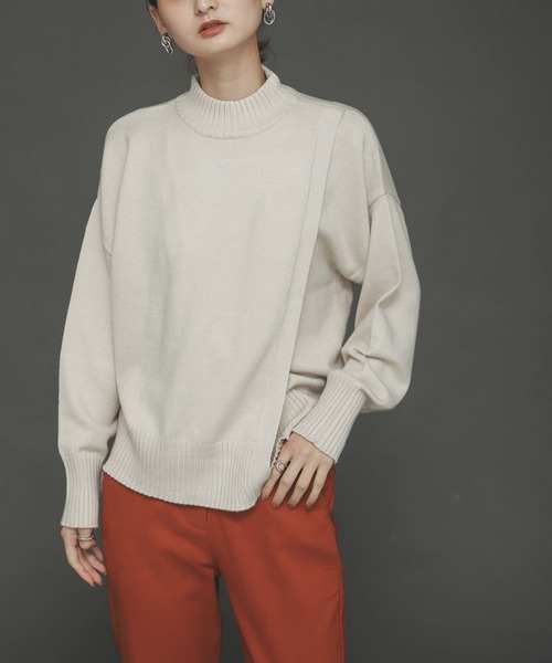 SENSE OF PLACE by URBAN RESEARCH（センスオブプレイスバイアーバンリサーチ）の「ストレッチフロントラップセーター（ニット/セーター・レディース・ブラック/ピンク/アイボリー・ONE）」の4枚目の写真