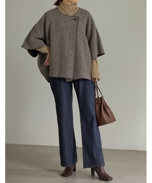 Re:EDIT（リエディ）の「ダブルフェイスチェックポンチョコート  