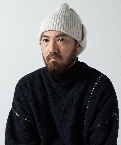 RACAL（ラカル）の「Ear Tab Knit Watch / 耳当てニットワッチ（ニットキャップ/ビーニー・メンズ・グレー/ブラック/オフホワイト・FREE）」の8枚目の写真