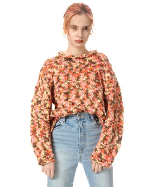 SLY（スライ）の「CRAZY COLOR SLAB C N TUNIC クルーネック ニット トップス（ニット/セーター・レディース・グリーン系その他2/オレンジ系その他・FREE）」の2枚目の写真