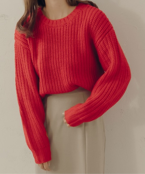 fupel（フぺル）の「ロービングヤーンアゼアミニット（ニット/セーター・レディース・ブラック/アイボリー/レッド・SMALL/MEDIUM）」の3枚目の写真