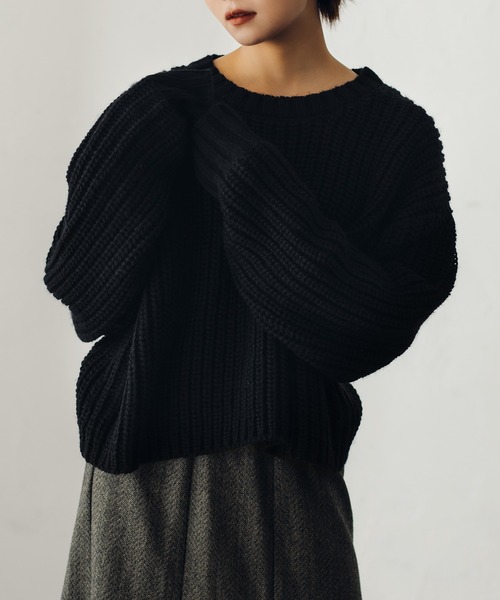 fupel（フぺル）の「ロービングヤーンアゼアミニット（ニット/セーター・レディース・ブラック/アイボリー/レッド・SMALL/MEDIUM）」の5枚目の写真