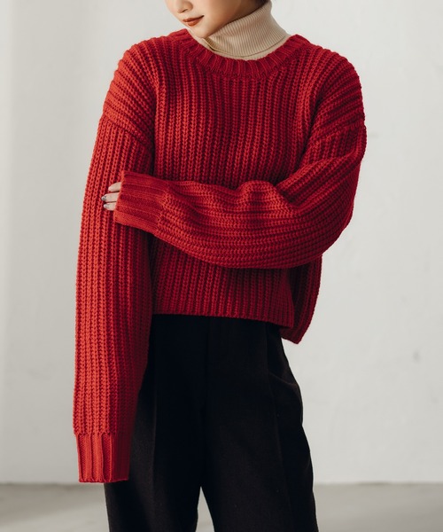 fupel（フぺル）の「ロービングヤーンアゼアミニット（ニット/セーター・レディース・ブラック/アイボリー/レッド・SMALL/MEDIUM）」の4枚目の写真