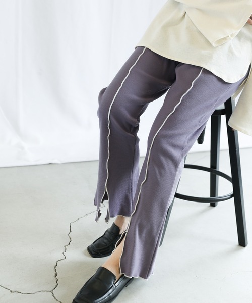 select MOCA（セレクトモカ）の「2022 SS センターラインスリットメローリブパンツ（その他パンツ・レディース・ブラック/オレンジ/グリーン/ライトパープル・FREE）」の4枚目の写真