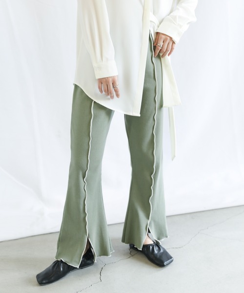 select MOCA（セレクトモカ）の「2022 SS センターラインスリットメローリブパンツ（その他パンツ・レディース・ブラック/オレンジ/グリーン/ライトパープル・FREE）」の3枚目の写真
