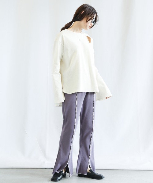 select MOCA（セレクトモカ）の「2022 SS センターラインスリットメローリブパンツ（その他パンツ・レディース・ブラック/オレンジ/グリーン/ライトパープル・FREE）」の7枚目の写真