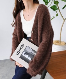 フェザーヤーン長袖ニットカーディガン