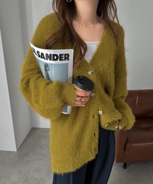 セール】フェザーヤーン長袖ニットカーディガン（カーディガン/ボレロ