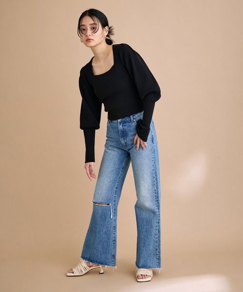 ADAM ET ROPE'（アダムエロペ）の「スクエアネックリブニットプルオーバー（ニット/セーター・レディース・ホワイト/ブラック・FREE）」の15枚目の写真