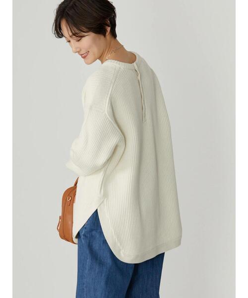 AMERICAN HOLIC（アメリカンホリック）の「バックボタン片畦ニットプルオーバー（ニット/セーター・レディース・ネイビー/オフホワイト/ライトグリーン・M/L）」の4枚目の写真