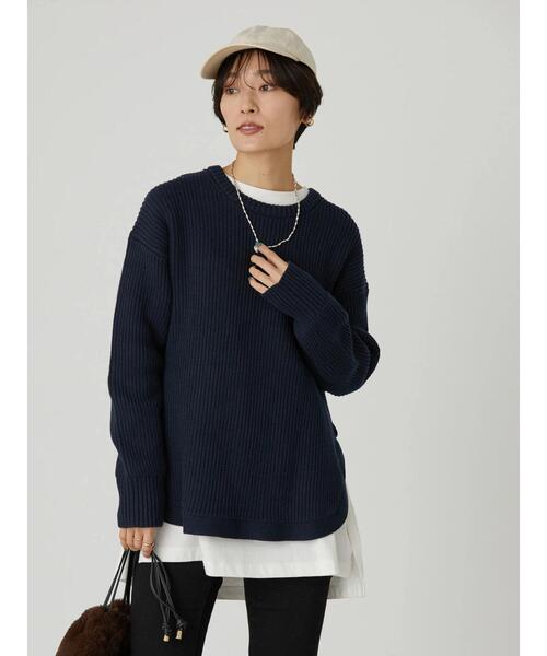 AMERICAN HOLIC（アメリカンホリック）の「バックボタン片畦ニットプルオーバー（ニット/セーター・レディース・ネイビー/オフホワイト/ライトグリーン・M/L）」の7枚目の写真