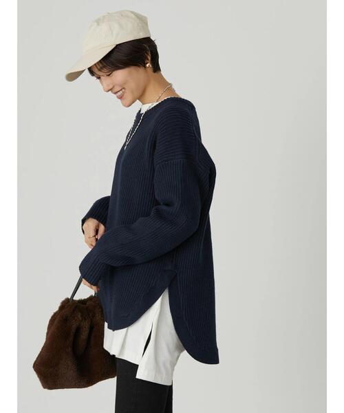 AMERICAN HOLIC（アメリカンホリック）の「バックボタン片畦ニットプルオーバー（ニット/セーター・レディース・ネイビー/オフホワイト/ライトグリーン・M/L）」の8枚目の写真