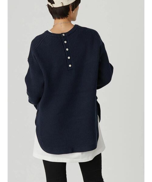 AMERICAN HOLIC（アメリカンホリック）の「バックボタン片畦ニットプルオーバー（ニット/セーター・レディース・ネイビー/オフホワイト/ライトグリーン・M/L）」の10枚目の写真