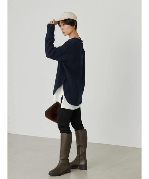 AMERICAN HOLIC（アメリカンホリック）の「バックボタン片畦ニットプルオーバー（ニット/セーター・レディース・ネイビー/オフホワイト/ライトグリーン・M/L）」の12枚目の写真