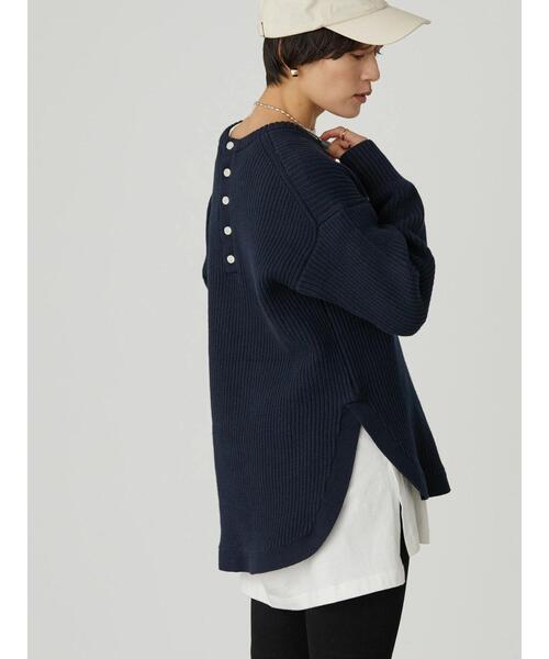 AMERICAN HOLIC（アメリカンホリック）の「バックボタン片畦ニットプルオーバー（ニット/セーター・レディース・ネイビー/オフホワイト/ライトグリーン・M/L）」の14枚目の写真