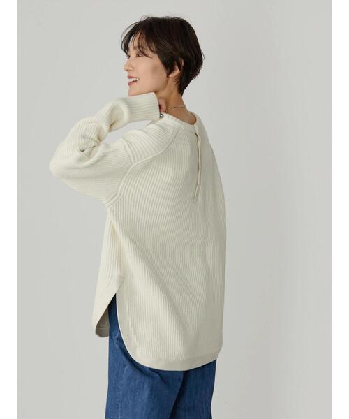 AMERICAN HOLIC（アメリカンホリック）の「バックボタン片畦ニットプルオーバー（ニット/セーター・レディース・ネイビー/オフホワイト/ライトグリーン・M/L）」の16枚目の写真