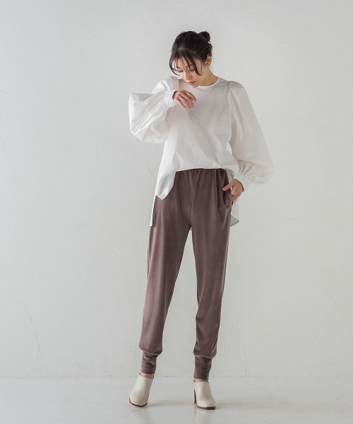 Droite lautreamont(ドロワットロートレアモン)の「ベロアジョガーパンツ≪洗える≫(カーゴパンツ・レディース・ベージュ/オフホワイト・S/M)」の9枚目の写真