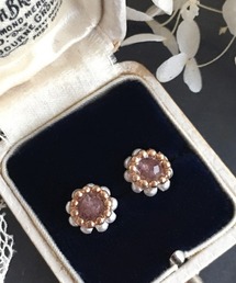 【malle la brocante/マルラブロカント】14kgf 天然石とヴィンテージパールビーズのプチフラワーピアス