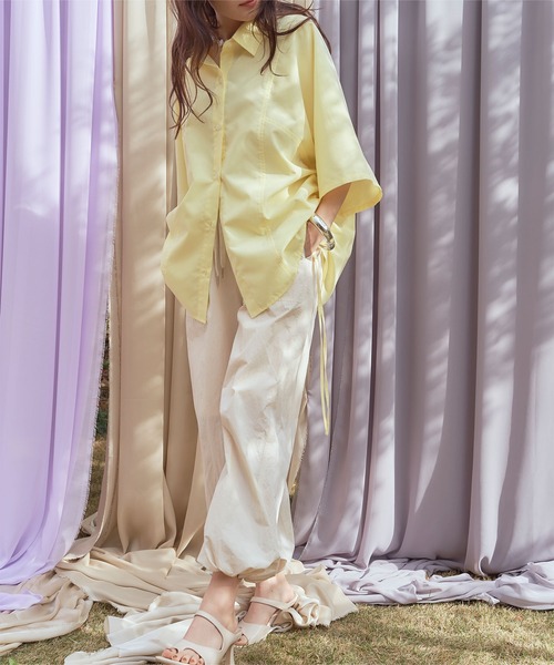 titivate（ティティベイト）の「ｻｲﾄﾞﾄﾞﾛｰｽﾄﾘﾝｸﾞｵｰﾊﾞｰｼｬﾂ（シャツ/ブラウス・レディース・オフホワイト/ピンク/イエロー/ライトブルー・FREE）」の6枚目の写真