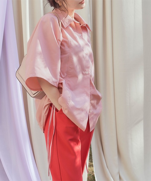 titivate（ティティベイト）の「ｻｲﾄﾞﾄﾞﾛｰｽﾄﾘﾝｸﾞｵｰﾊﾞｰｼｬﾂ（シャツ/ブラウス・レディース・オフホワイト/ピンク/イエロー/ライトブルー・FREE）」の15枚目の写真