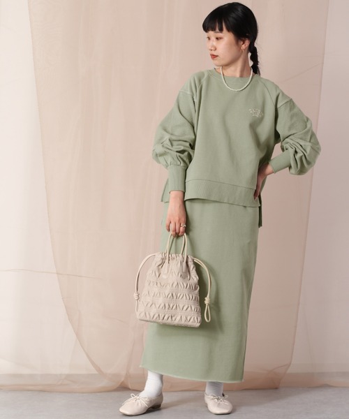 cepo（セポ）の「【SET ITEM】スウェット＋スカート ロゴシシュウセットアップ（ワンピース・レディース・ミント/ネイビー/ベージュ・M）」の3枚目の写真