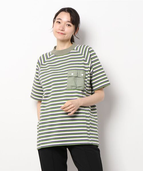 KRIFF MAYER Lady's Collection(クリフメイヤーレディースコレクション)の「モックネックボーダーT(Tシャツ/カットソー・レディース・イエロー/ブラウン/サックスブルー/グリーン・MEDIUM/LARGE)」の1枚目の写真