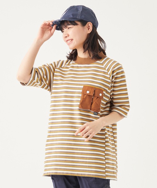 KRIFF MAYER Lady's Collection(クリフメイヤーレディースコレクション)の「モックネックボーダーT(Tシャツ/カットソー・レディース・イエロー/ブラウン/サックスブルー/グリーン・MEDIUM/LARGE)」の2枚目の写真