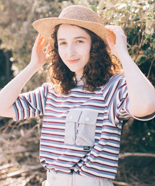 KRIFF MAYER Lady's Collection(クリフメイヤーレディースコレクション)の「モックネックボーダーT(Tシャツ/カットソー・レディース・イエロー/ブラウン/サックスブルー/グリーン・MEDIUM/LARGE)」の3枚目の写真