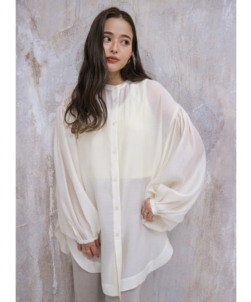 TRUNC(トランクエイティーエイト)の「Collarless Long sleeves Sheer Shirt(シャツ/ブラウス・レディース・オフホワイト/ブラック・FREE)」の1枚目の写真