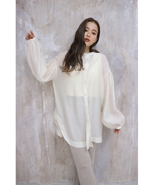 TRUNC(トランクエイティーエイト)の「Collarless Long sleeves Sheer Shirt(シャツ/ブラウス・レディース・オフホワイト/ブラック・FREE)」の8枚目の写真
