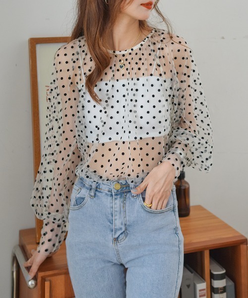 ABITOKYO（アビトーキョー）の「ボリューム袖ドットシアーブラウス（Tシャツ/カットソー・レディース・ブラック/グレー/ベージュ・FREE）」の19枚目の写真