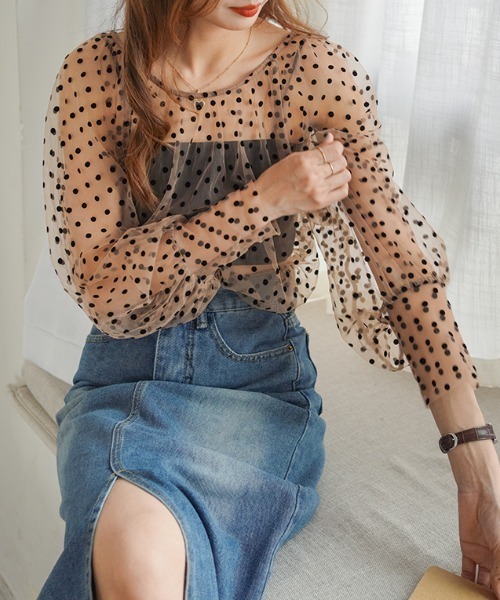 ABITOKYO（アビトーキョー）の「ボリューム袖ドットシアーブラウス（Tシャツ/カットソー・レディース・ブラック/グレー/ベージュ・FREE）」の20枚目の写真