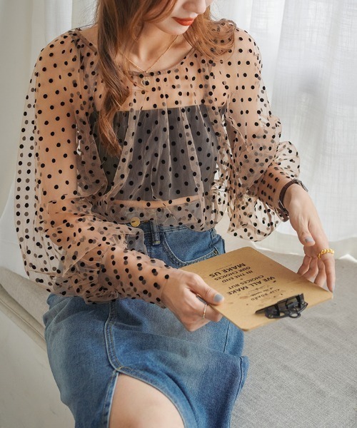 ABITOKYO（アビトーキョー）の「ボリューム袖ドットシアーブラウス（Tシャツ/カットソー・レディース・ブラック/グレー/ベージュ・FREE）」の18枚目の写真