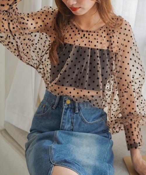 ABITOKYO（アビトーキョー）の「ボリューム袖ドットシアーブラウス（Tシャツ/カットソー・レディース・ブラック/グレー/ベージュ・FREE）」の11枚目の写真