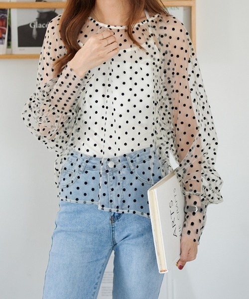 ABITOKYO（アビトーキョー）の「ボリューム袖ドットシアーブラウス（Tシャツ/カットソー・レディース・ブラック/グレー/ベージュ・FREE）」の15枚目の写真