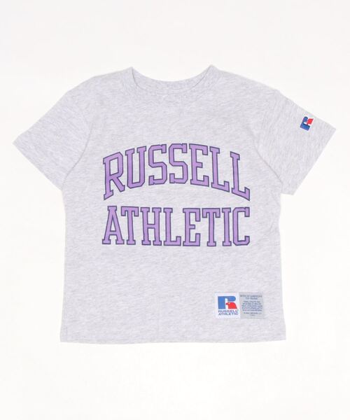 Russell Athletic(ラッセルアスレティック)の「【RUSSELL】アーチプリントTee(100~150cm)(Tシャツ/カットソー・キッズ・オフホワイト/ピンク/オレンジ/グリーン/杢グレー/チャコール・100/110/120/130/140/150)」の3枚目の写真
