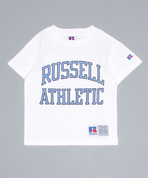 Russell Athletic(ラッセルアスレティック)の「【RUSSELL】アーチプリントTee(100~150cm)(Tシャツ/カットソー・キッズ・オフホワイト/ピンク/オレンジ/グリーン/杢グレー/チャコール・100/110/120/130/140/150)」の2枚目の写真