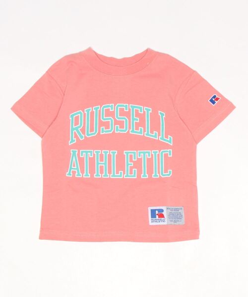 Russell Athletic(ラッセルアスレティック)の「【RUSSELL】アーチプリントTee(100~150cm)(Tシャツ/カットソー・キッズ・オフホワイト/ピンク/オレンジ/グリーン/杢グレー/チャコール・100/110/120/130/140/150)」の1枚目の写真