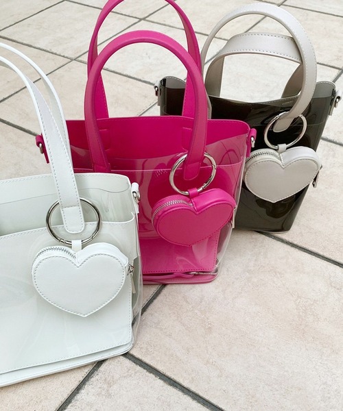 セール】ハートポーチ付きPVCバック（ショルダーバッグ）｜one after