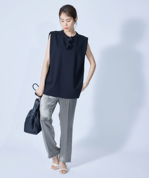 ROPE'（ロペ）の「【接触冷感・UVカット】プレミアムコットンタックノースリーブTシャツ（Tシャツ/カットソー・レディース・ブラック/ホワイト/オリーブ/ダークラベンダー/オレンジ・38）」の9枚目の写真