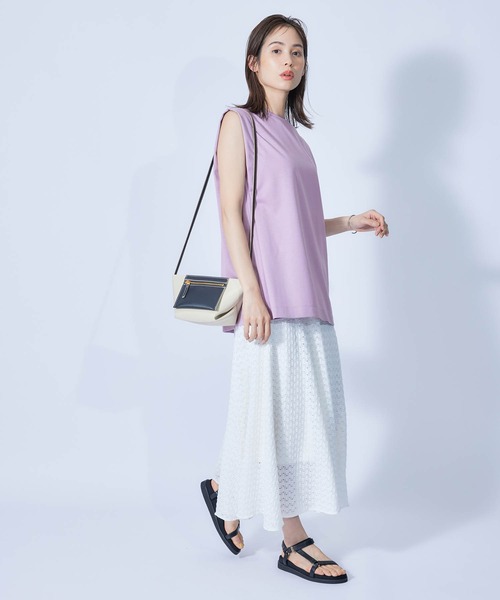 ROPE'（ロペ）の「【接触冷感・UVカット】プレミアムコットンタックノースリーブTシャツ（Tシャツ/カットソー・レディース・ブラック/ホワイト/オリーブ/ダークラベンダー/オレンジ・38）」の6枚目の写真