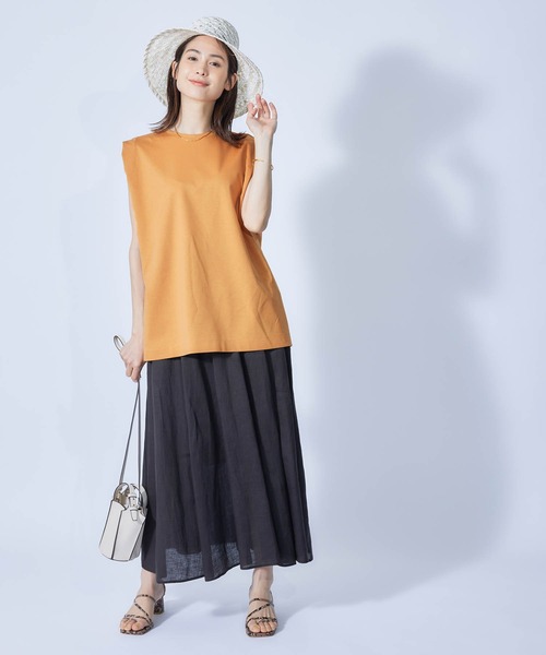 ROPE'（ロペ）の「【接触冷感・UVカット】プレミアムコットンタックノースリーブTシャツ（Tシャツ/カットソー・レディース・ブラック/ホワイト/オリーブ/ダークラベンダー/オレンジ・38）」の14枚目の写真