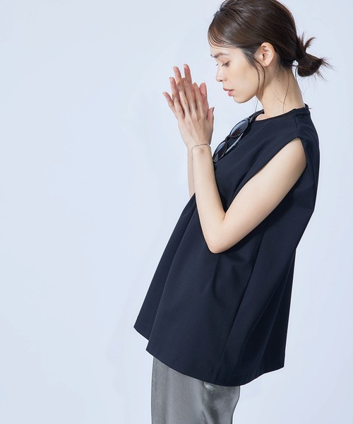 ROPE'（ロペ）の「【接触冷感・UVカット】プレミアムコットンタックノースリーブTシャツ（Tシャツ/カットソー・レディース・ブラック/ホワイト/オリーブ/ダークラベンダー/オレンジ・38）」の22枚目の写真